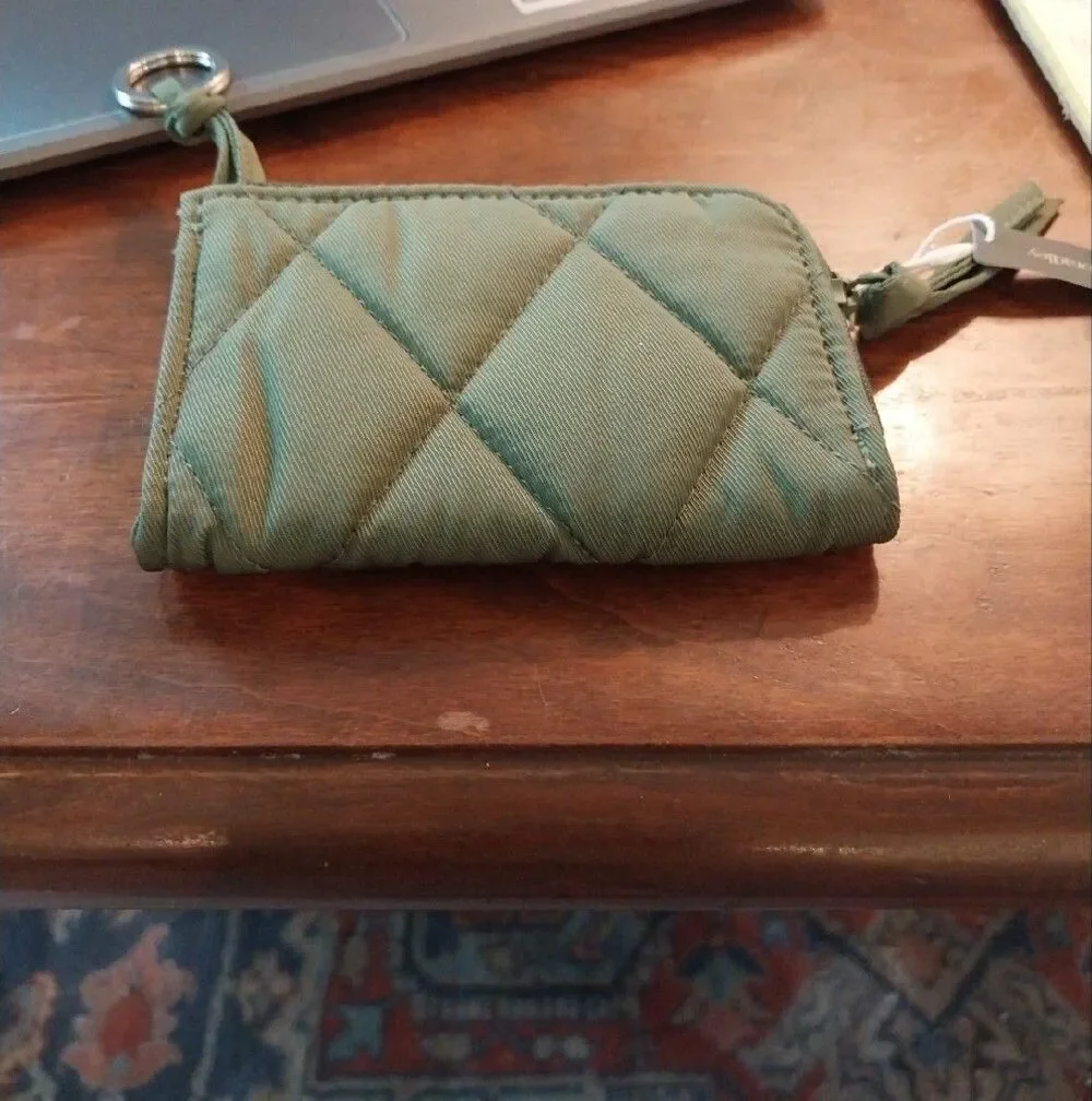 Vera Bradley Olive Quilted Key & Card Pouch with Key Ring